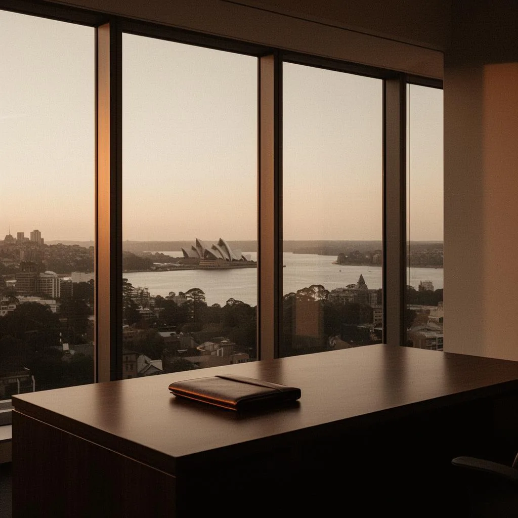 Sydney harbour office interior at golden hour